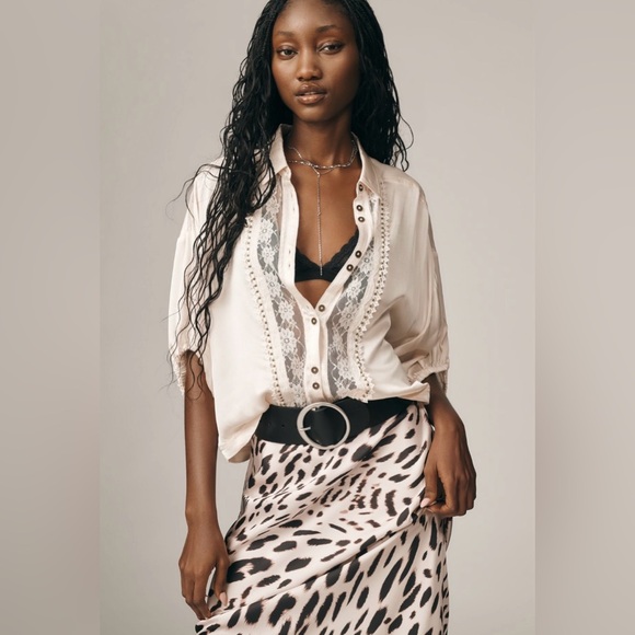 Pilcro Tops - Pilcro the Quincy Cream Lace Button-Down Blouse